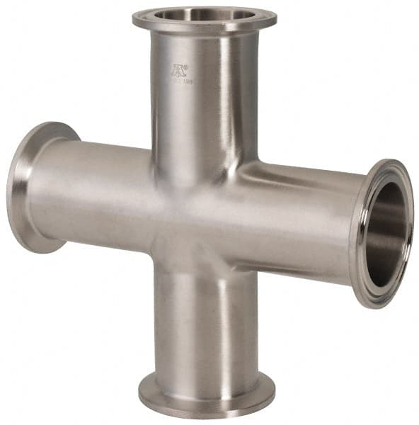 VNE - 1-1/2", Clamp Style, Sanitary Stainless Steel Pipe Cross - Tube OD Connection, Grade 316/316L - Exact Tooling