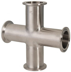 VNE - 1-1/2", Clamp Style, Sanitary Stainless Steel Pipe Cross - Tube OD Connection, Grade 316/316L - Exact Tooling