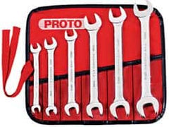 Proto - 6 Piece, 8mm x 9mm to 18mm x 19mm, Open End Wrench Set - Metric Measurement Standard, Satin Finish, Comes in Nylon Roll - Exact Tooling