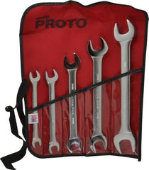 Proto - 5 Piece, 10mm x 11mm to 21mm x 23mm, Open End Wrench Set - Metric Measurement Standard, Satin Finish, Comes in Nylon Roll - Exact Tooling