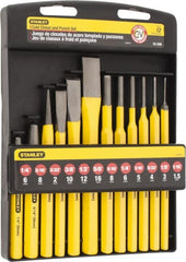 Stanley - 12 Piece Punch & Chisel Set - 3/8 to 5/8" Chisel, 1/16 to 5/16" Punch, Hex Shank - Exact Tooling