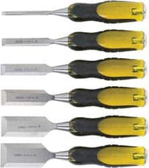 Stanley - 6 Piece Wood Chisel Set - 9" OAL, Bi-Material, Sizes Included 1/4 to 1-1/2" - Exact Tooling