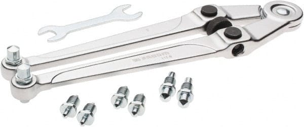 Facom - 25/32" to 4" Capacity, Satin Chrome Finish, Adjustable Face Spanner Wrench - 10-5/8" OAL, 5mm Hook Pin Height - Exact Tooling