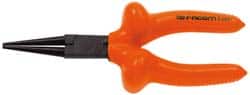 Facom - 6-7/8" OAL, 1-25/32" Jaw Length x 1-5/16" Jaw Width, Long Nose Side Cutting Insulated Pliers - Serrated Jaw, Round Thin Nose Head, Cushion Grip Handles - Exact Tooling
