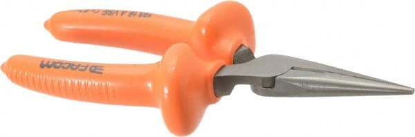 Facom - 6-7/8" OAL, 1-31/32" Jaw Length x 1-1/4" Jaw Width, Long Nose Side Cutting Burnished Insulated Pliers - Exact Tooling