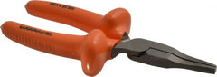 Facom - 6-1/2" OAL, 1-31/32" Jaw Length x 1-15/32" Jaw Width, Long Nose Insulated Pliers - Serrated Jaw, Burnished Nose Head, Cushion Grip Handles - Exact Tooling