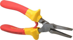 Facom - 6-19/32" OAL, 1-13/16" Jaw Length x 11/32" Jaw Width, Long Nose Insulated Pliers - Serrated Jaw, Flat Nose Head, Cushion Grip Handles - Exact Tooling