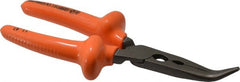 Facom - 7-15/32" Long, 2-17/32" Jaw Length Serrated Jaw, Insulated Bent Nose Plier - Cushion Grip Handle, Side Cutter - Exact Tooling
