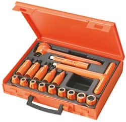 Facom - 17 Piece 1/2" Drive Socket Set - 12 Points, 8mm to 19mm Range, Metric Measurement Standard - Exact Tooling