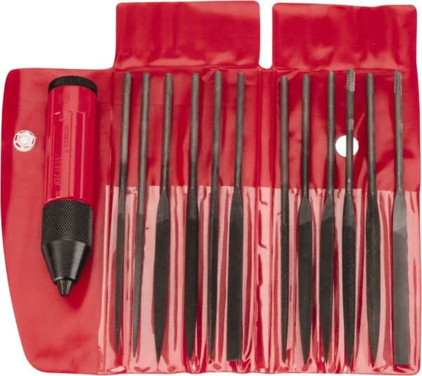 Value Collection - 13 Piece Swiss Pattern File Set - Medium Coarseness, Set Includes Crochet, Flat, Pippin, Round, Slitting, Square, Three Square - Exact Tooling