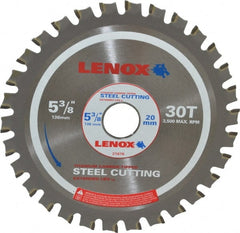 Lenox - 5-3/8" Diam, 20mm Arbor Hole Diam, 30 Tooth Wet & Dry Cut Saw Blade - Titanium Carbide-Tipped, General Purpose Action, Standard Round Arbor - Exact Tooling