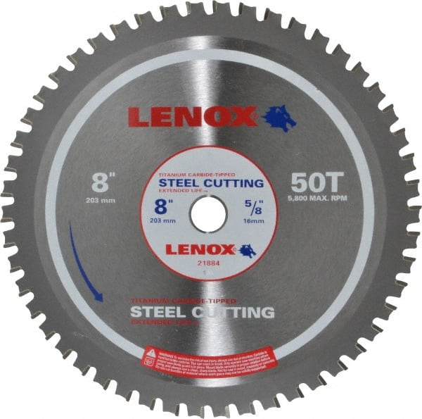 Lenox - 8" Diam, 5/8" Arbor Hole Diam, 50 Tooth Wet & Dry Cut Saw Blade - Titanium Carbide-Tipped, General Purpose Action, Standard Round Arbor - Exact Tooling