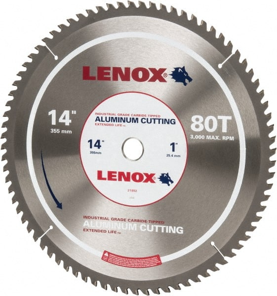 Lenox - 14" Diam, 1" Arbor Hole Diam, 80 Tooth Wet & Dry Cut Saw Blade - Titanium Carbide-Tipped, General Purpose Action, Standard Round Arbor - Exact Tooling