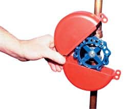 NMC - 1 to 2-1/2 Inch Valve Handle Size, Polypropylene Rotating Gate Valve Wheel Lockout - 5/16 Inch Max Shackle Diameter, Red - Exact Tooling