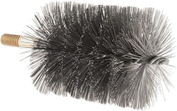 Value Collection - 3-1/2" Diam Helical Steel Tube Brush - Single Spiral, 0.016" Filament Diam, 4-1/4" Brush Length, 7-1/2" OAL, 1/2-12 Male Shank - Exact Tooling