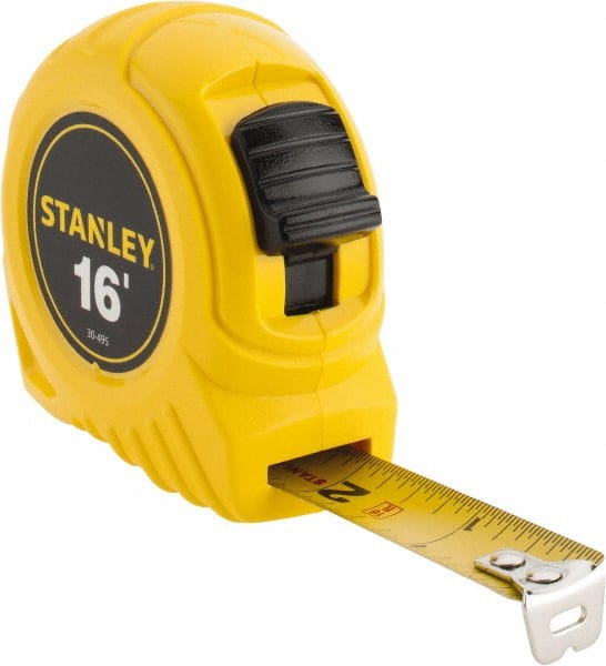 Stanley - 16' x 3/4" Yellow Blade Tape Measure - 1/32 & 1/16" Graduation, Inch Graduation Style, Yellow Case - Exact Tooling