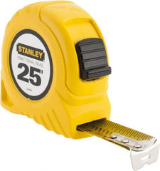 Stanley - 25' x 1" Yellow Blade Tape Measure - 1/16 & 1/8" Graduation, Inch Graduation Style, Yellow Case - Exact Tooling