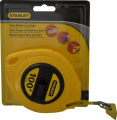 Stanley - 100' x 3/8" Yellow Blade Tape Measure - 1/8" Graduation, Inch Graduation Style, Yellow Case - Exact Tooling