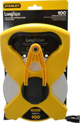 Stanley - 100' x 1/2" Tape Measure - 1/8" & 1/100 & 1/10' Graduation, Engineer Scale Graduation Style, Yellow/Black Case - Exact Tooling