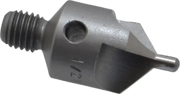 Made in USA - 1-1/8" OAL, 1/2" Head Diam, 3 Flute, 100° Incl Angle, Integral Pilot, Adjustable Stop Countersink - Exact Tooling