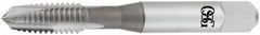 OSG - 1/4-28 UNF, 3 Flute, TiN Finish, High Speed Steel Spiral Point Tap - Plug Chamfer, Right Hand Thread, 2-1/2" OAL, 1" Thread Length, 0.255" Shank Diam, 3B Class of Fit - Exact Tooling