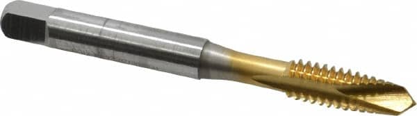 OSG - 1/4-20 UNC, 2 Flute, TiN Finish, High Speed Steel Spiral Point Tap - Plug Chamfer, Right Hand Thread, 2-1/2" OAL, 1" Thread Length, 0.255" Shank Diam, 3B Class of Fit, Series 288 - Exact Tooling