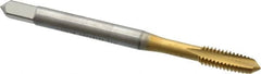 OSG - #8-32 UNC, 2 Flute, TiN Finish, High Speed Steel Spiral Point Tap - Plug Chamfer, Right Hand Thread, 2-1/8" OAL, 3/4" Thread Length, 0.168" Shank Diam, 2B Class of Fit, Series 288 - Exact Tooling