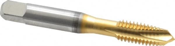 OSG - 3/8-16 UNC, 3 Flute, TiN Finish, High Speed Steel Spiral Point Tap - Plug Chamfer, Right Hand Thread, 2-15/16" OAL, 1-1/4" Thread Length, 0.381" Shank Diam, 2B Class of Fit, Series 288 - Exact Tooling