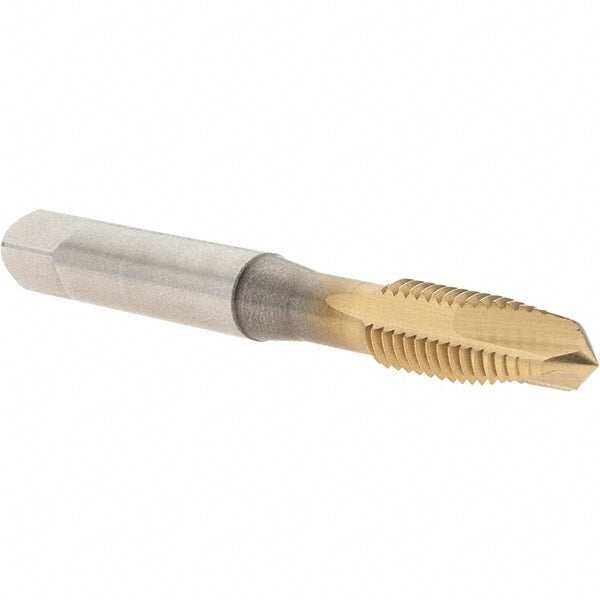 OSG - M8x1.25 Metric Coarse, 3 Flute, TiN Finish, High Speed Steel Spiral Point Tap - Plug Chamfer, Right Hand Thread, 2-23/32" OAL, 1-1/8" Thread Length, 0.318" Shank Diam, 6H Class of Fit, Series 288 - Exact Tooling