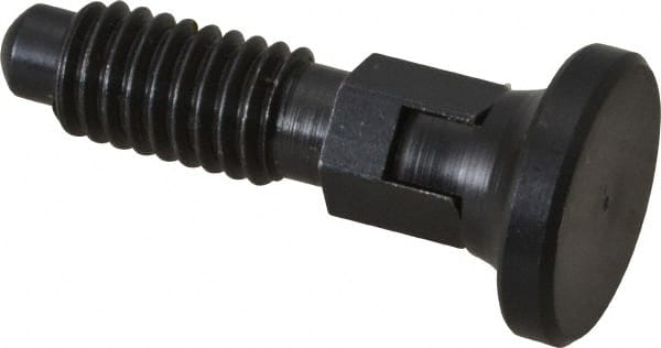 Gibraltar - 3/8-16, 1/4" Max Plunger Diam, 0.25 Lb Init to 2 Lb Final End Force, Locking Knob Handle Plunger - Delrin Knob, 0.94" Body Length, 3/4" Length Under Head/Shoulder, 0.18" Plunger Projection - Exact Tooling