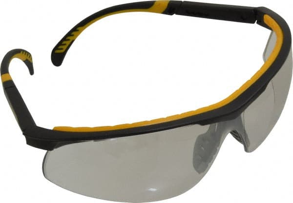 DeWALT - Indoor/Outdoor Mirror Lenses, Framed Safety Glasses - Anti-Fog, Scratch Resistant, Black/Yellow Plastic Frame, Adjustable Temples, Size Universal, Wrap Around - Exact Tooling