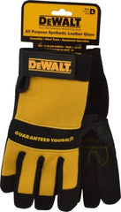 DeWALT - Size L (9) Synthetic Leather General Protection Work Gloves - For General Purpose, Uncoated, Hook & Loop Cuff, Full Fingered, Black/Yellow, Paired - Exact Tooling