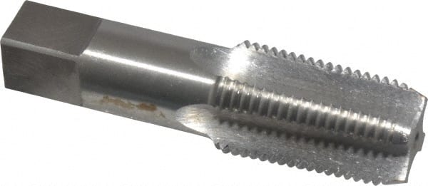 Interstate - 1/2-14 NPT Thread, 4 Flute Standard Pipe Tap - 3-1/8" OAL, 1-3/8" Thread Length, 11/16" Shank Diam, Bright Finish, High Speed Steel - Exact Tooling