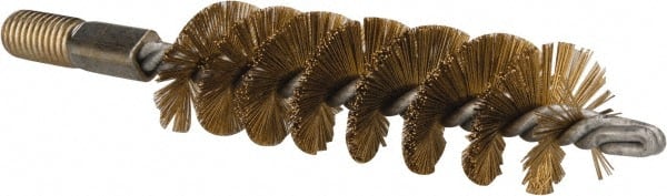 Value Collection - 1-1/4" Diam Helical Brass Tube Brush - 0.012" Filament Diam, 4-1/4" Brush Length, 7-1/2" OAL, 1/2-12 Male Shank - Exact Tooling