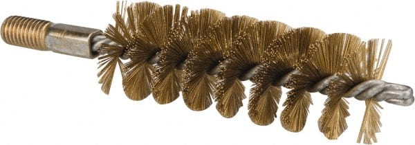 Value Collection - 1-1/2" Diam Helical Brass Tube Brush - 0.012" Filament Diam, 4-1/4" Brush Length, 7-1/2" OAL, 1/2-12 Male Shank - Exact Tooling