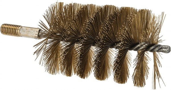 Value Collection - 3" Diam Helical Brass Tube Brush - 0.016" Filament Diam, 4-1/4" Brush Length, 7-1/2" OAL, 1/2-12 Male Shank - Exact Tooling