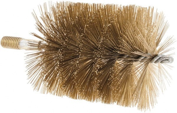 Value Collection - 3-1/2" Diam Helical Brass Tube Brush - 0.016" Filament Diam, 4-1/4" Brush Length, 7-1/2" OAL, 1/2-12 Male Shank - Exact Tooling
