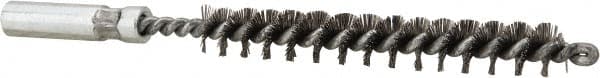 Value Collection - 5/16" Diam Helical Stainless Steel Tube Brush - 0.006" Filament Diam, 2-3/8" Brush Length, 4" OAL, 3/16-24 Female Shank - Exact Tooling