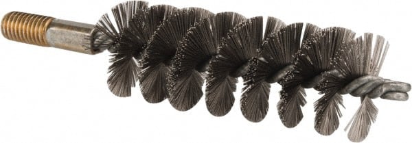 Value Collection - 1-1/2" Diam Helical Stainless Steel Tube Brush - 0.012" Filament Diam, 4-1/4" Brush Length, 7-1/2" OAL, 1/2-12 Male Shank - Exact Tooling