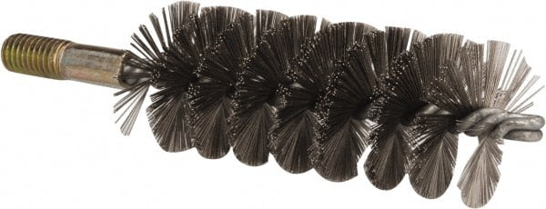 Value Collection - 1-3/4" Diam Helical Stainless Steel Tube Brush - 0.012" Filament Diam, 4-1/4" Brush Length, 7-1/2" OAL, 1/2-12 Male Shank - Exact Tooling