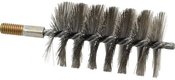 Value Collection - 2-3/4" Diam Helical Stainless Steel Tube Brush - 0.014" Filament Diam, 4-1/4" Brush Length, 7-1/2" OAL, 1/2-12 Male Shank - Exact Tooling