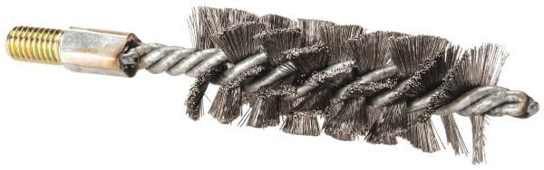 Value Collection - 1-1/2" Diam Helical Steel Tube Brush - Single Spiral, 0.012" Filament Diam, 4" Brush Length, 7" OAL, 1/2-12 Male Shank - Exact Tooling