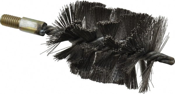 Value Collection - 3" Diam Helical Steel Tube Brush - Single Spiral, 0.016" Filament Diam, 4" Brush Length, 7" OAL, 1/2-12 Male Shank - Exact Tooling