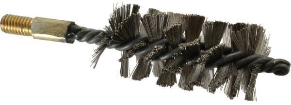 Value Collection - 1-3/4" Diam Helical Stainless Steel Tube Brush - Single Spiral, 0.012" Filament Diam, 4" Brush Length, 7" OAL, 1/2-12 Male Shank - Exact Tooling