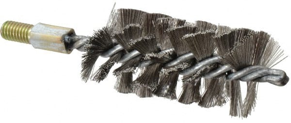 Value Collection - 2" Diam Helical Stainless Steel Tube Brush - Single Spiral, 0.012" Filament Diam, 4" Brush Length, 7" OAL, 1/2-12 Male Shank - Exact Tooling