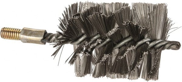 Value Collection - 3" Diam Helical Stainless Steel Tube Brush - Single Spiral, 0.016" Filament Diam, 4" Brush Length, 7" OAL, 1/2-12 Male Shank - Exact Tooling