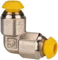 Parker - 4mm Outside Diam, Nickel Plated Brass Push-to-Connect Tube Union Elbow - 300 Max psi, Tube to Tube Connection - Exact Tooling