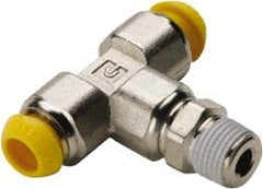 Parker - 4mm Outside Diam, 1/8-28 BSPT, Nickel Plated Brass Push-to-Connect Tube Male Branch Tee - 300 Max psi, Tube to Male Connection - Exact Tooling