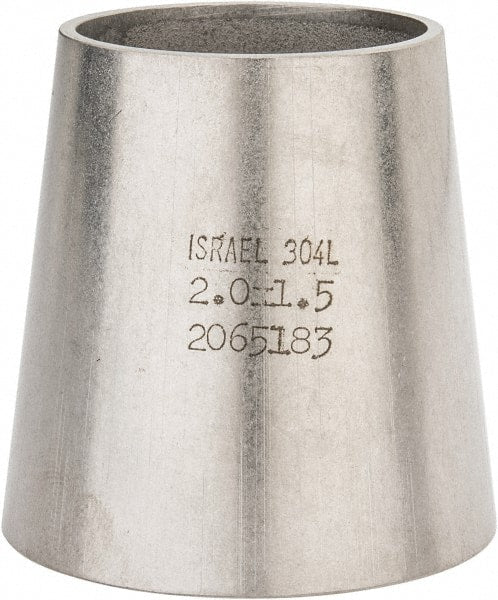 VNE - 2 x 1-1/2", Unpolished Style, Sanitary Stainless Steel Pipe Concentric Reducer - Butt Weld x Butt Weld Connection, Grade 304 - Exact Tooling