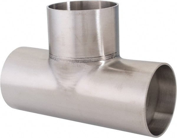 VNE - 2-1/2", Unpolished Style, Sanitary Stainless Steel Pipe Tee - Butt Weld x Butt Weld x Butt Weld Connection, Grade 316L - Exact Tooling